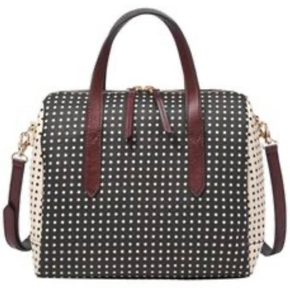 Fossil Handbags - Fossil Black and White Dotted Satchel
